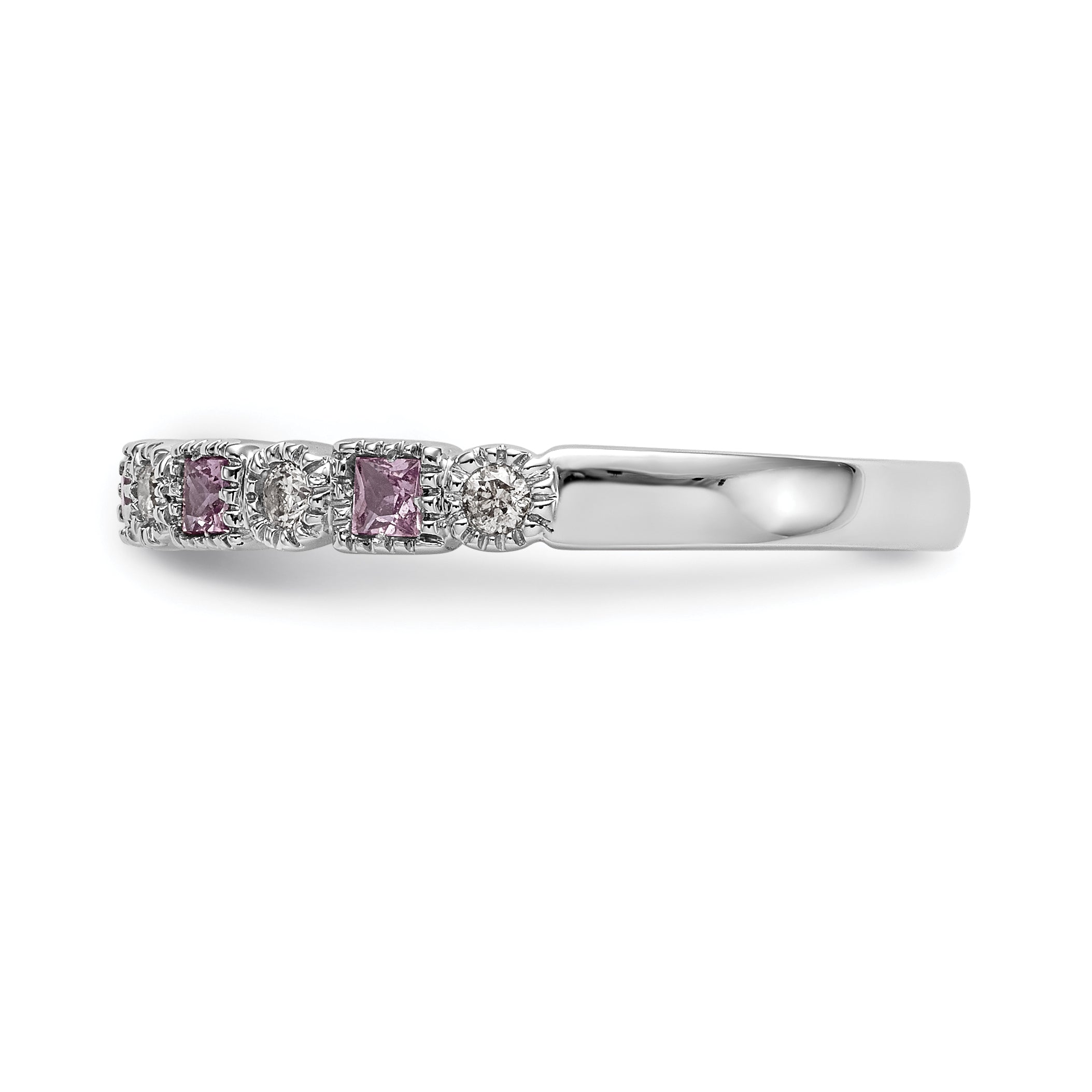 14k White Gold 1/10 carat Diamond and Pink Sapphire Complete Band