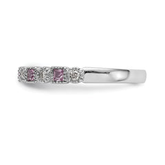 14k White Gold 1/10 carat Diamond and Pink Sapphire Complete Band
