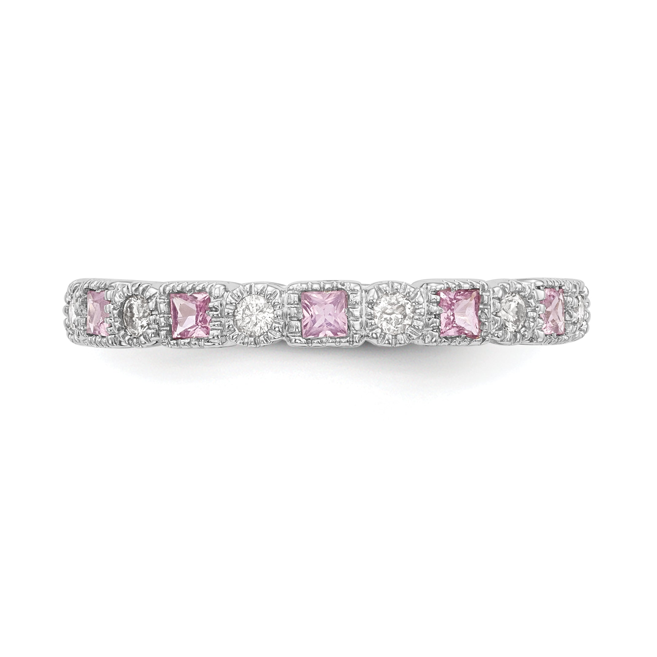 14k White Gold 1/10 carat Diamond and Pink Sapphire Complete Band