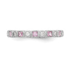 14k White Gold 1/10 carat Diamond and Pink Sapphire Complete Band