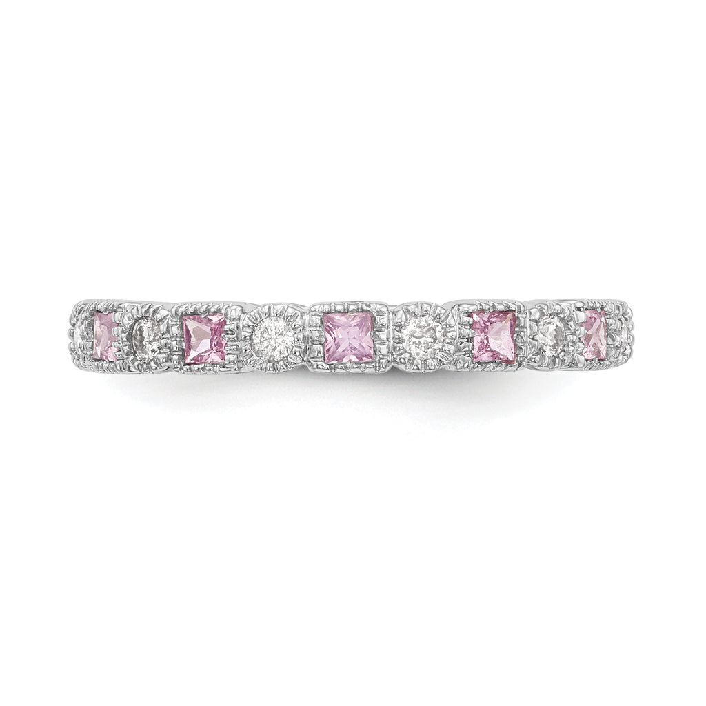 14k White Gold 1/10 carat Diamond and Pink Sapphire Complete Band
