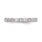 14k White Gold 1/10 carat Diamond and Pink Sapphire Complete Band