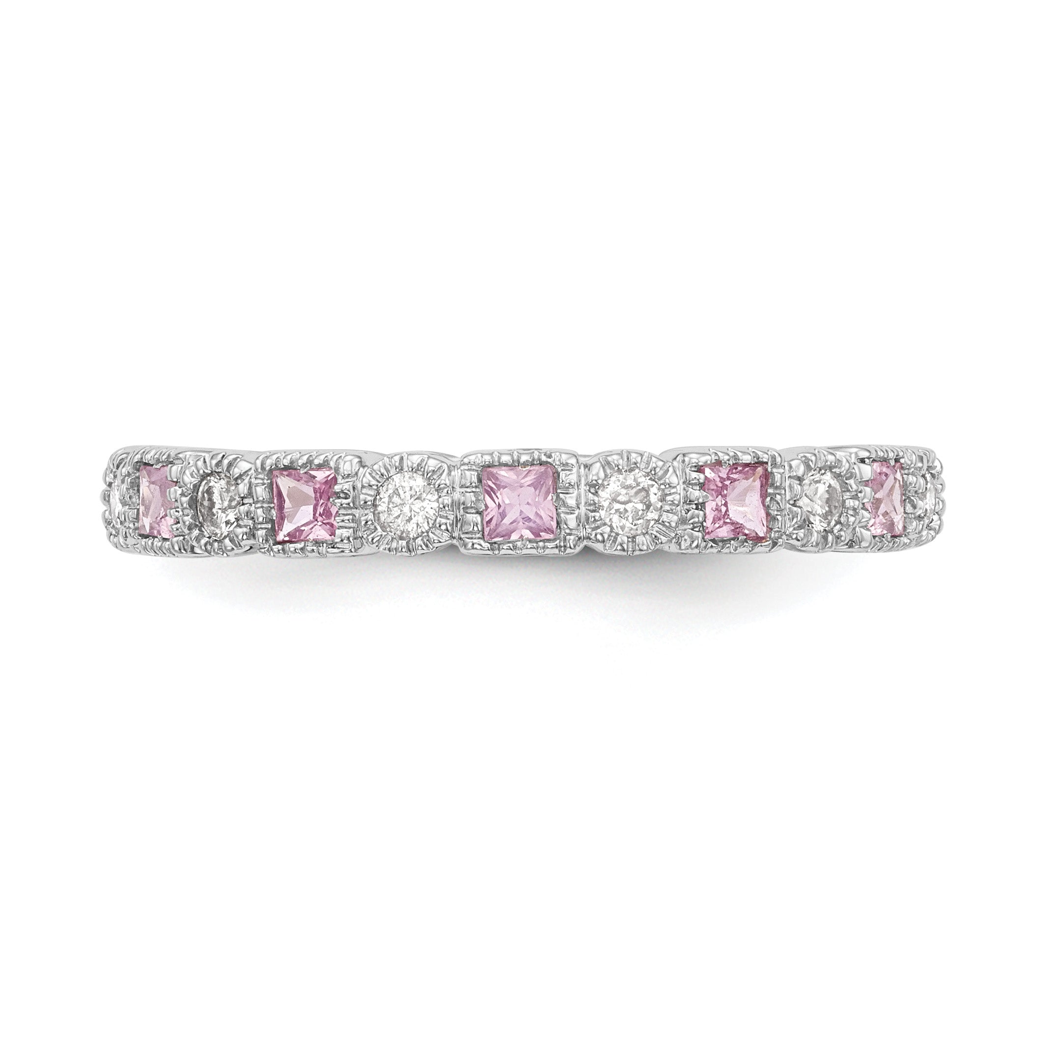 14k White Gold 1/10 carat Diamond and Pink Sapphire Complete Band
