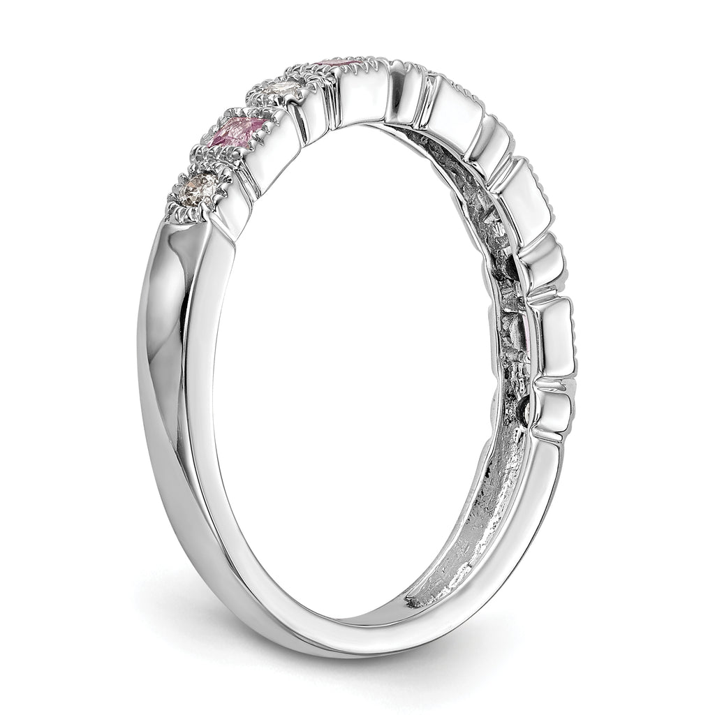 14k White Gold 1/10 carat Diamond and Pink Sapphire Complete Band