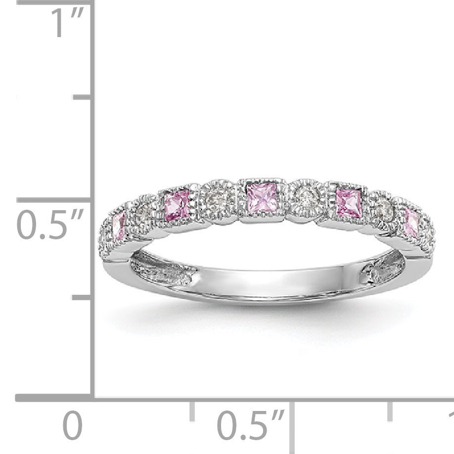 14k White Gold 1/10 carat Diamond and Pink Sapphire Complete Band