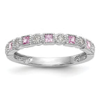 14k White Gold 1/10 carat Diamond and Pink Sapphire Complete Band