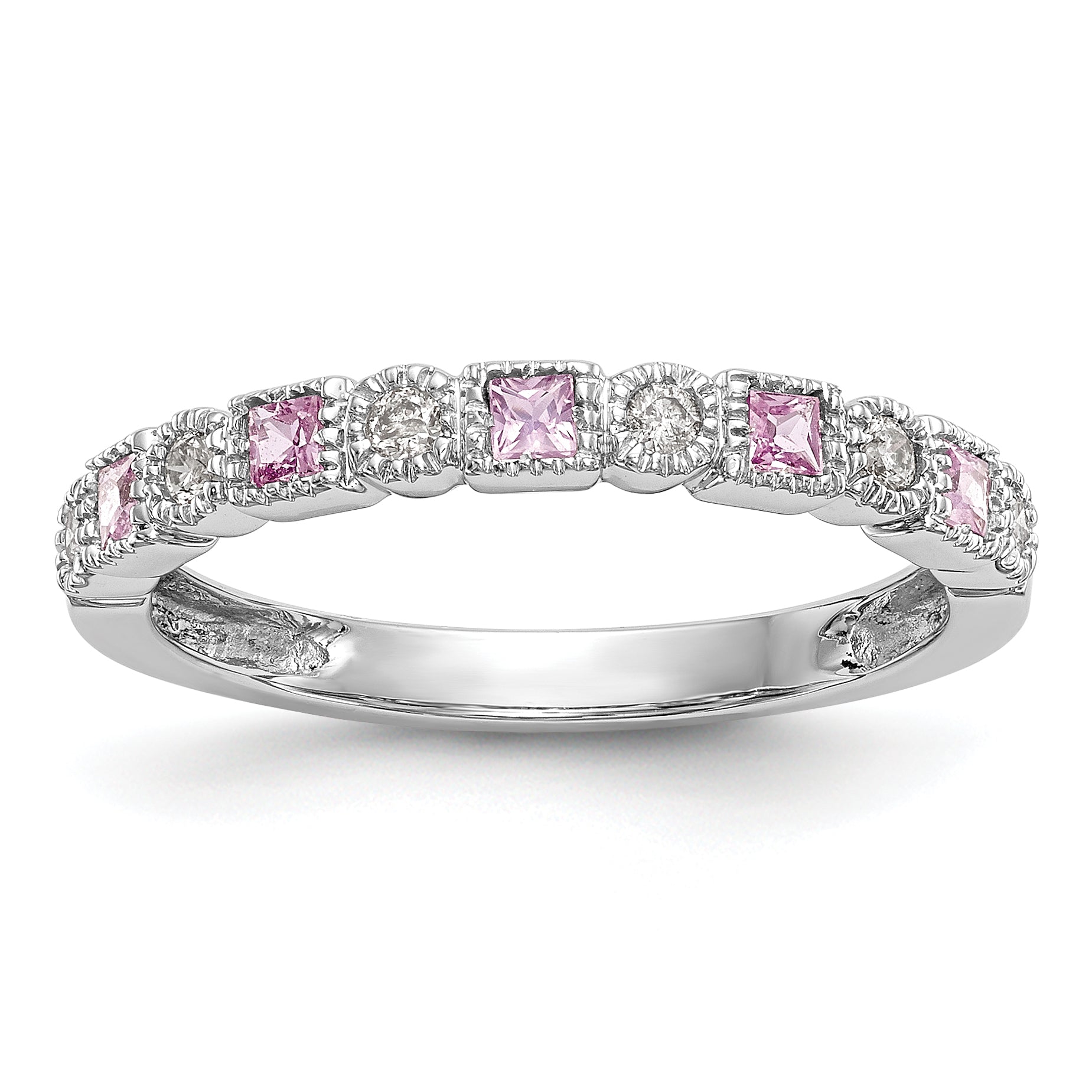 14k White Gold 1/10 carat Diamond and Pink Sapphire Complete Band Main image