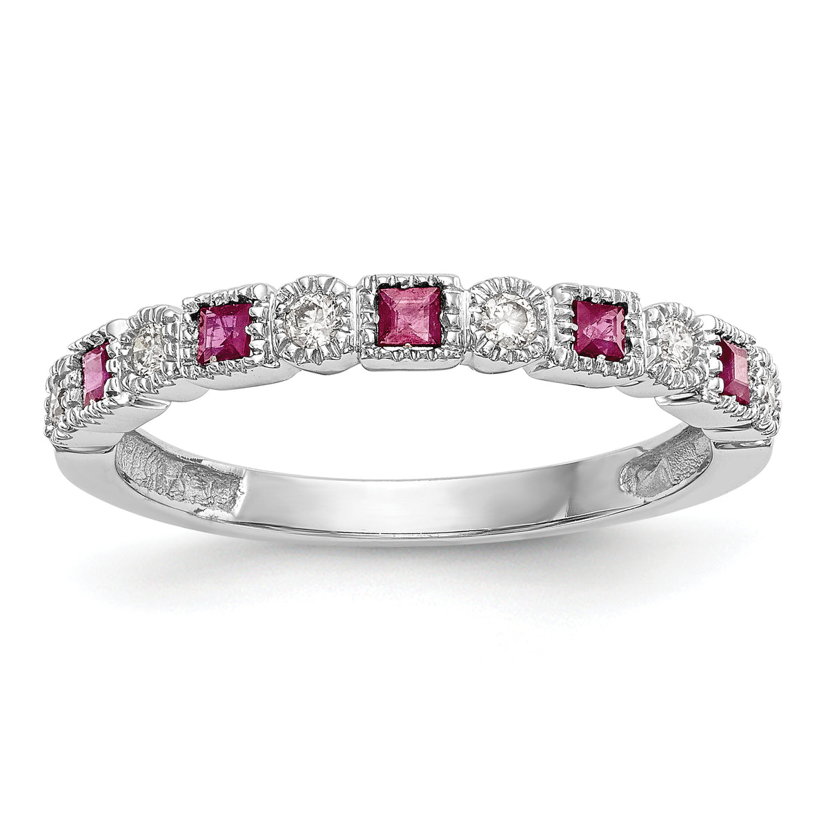 10k White Gold Diamond w/Ruby Band
