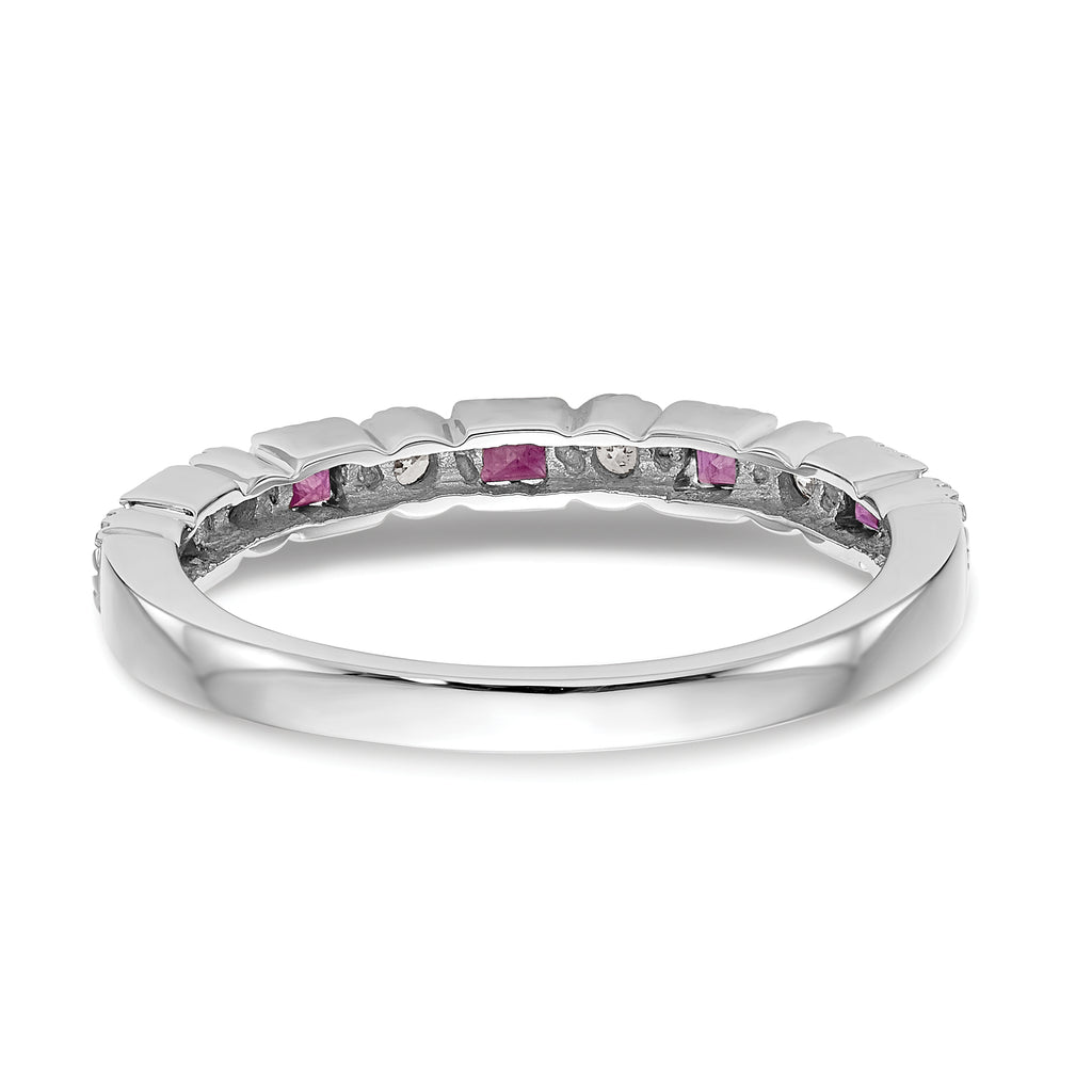 14k White Gold 1/10 carat Diamond and Ruby Complete Band