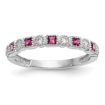 14k White Gold 1/10 carat Diamond and Ruby Complete Band - Sophia Jewelers