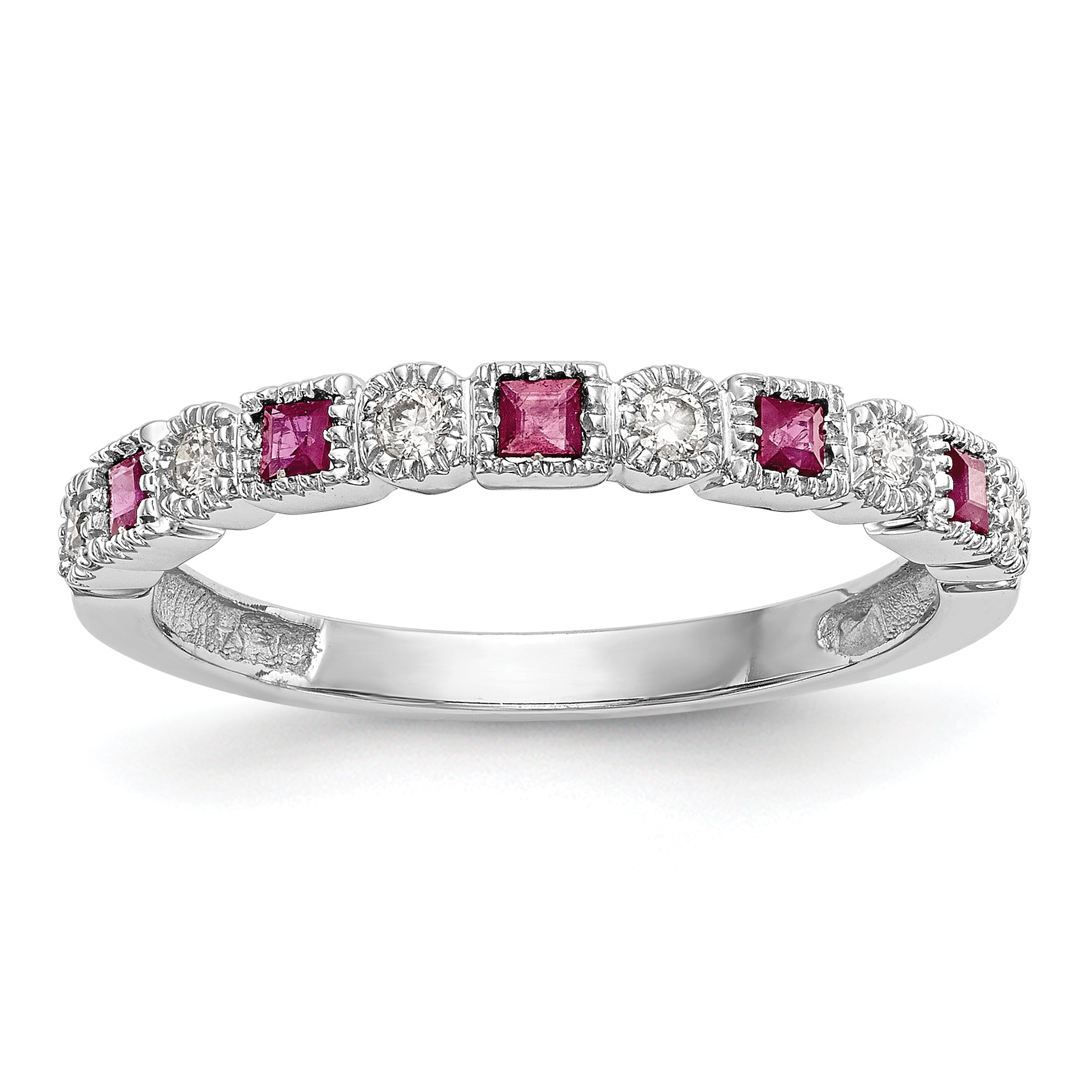 14k White Gold 1/10 carat Diamond and Ruby Complete Band Main image