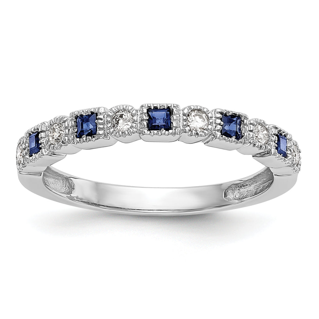 10K White Gold Diamond w/Sapphire Band