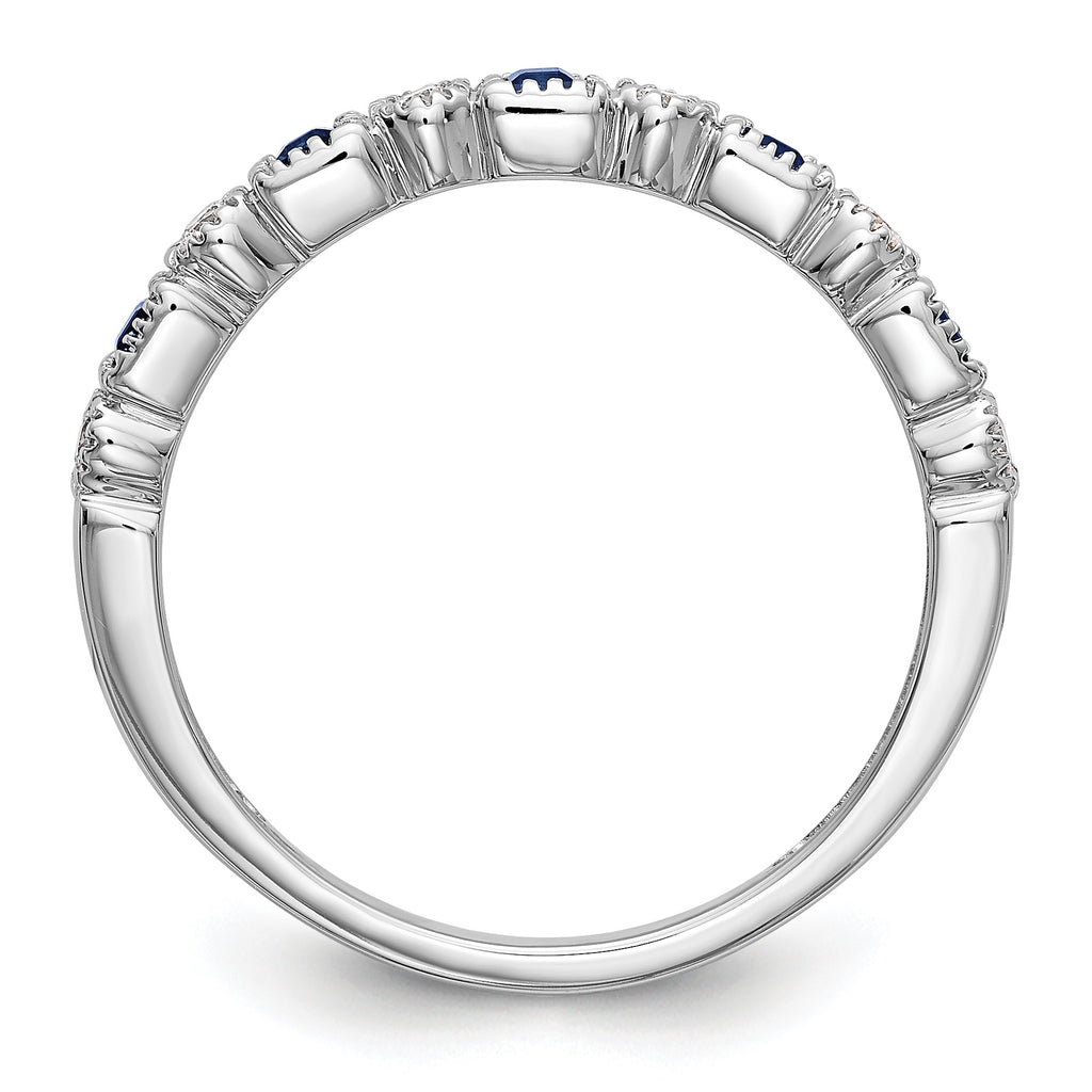 14k White Gold 1/10 carat Diamond and Blue PrinceSterling Silver Sapphire Complete Band