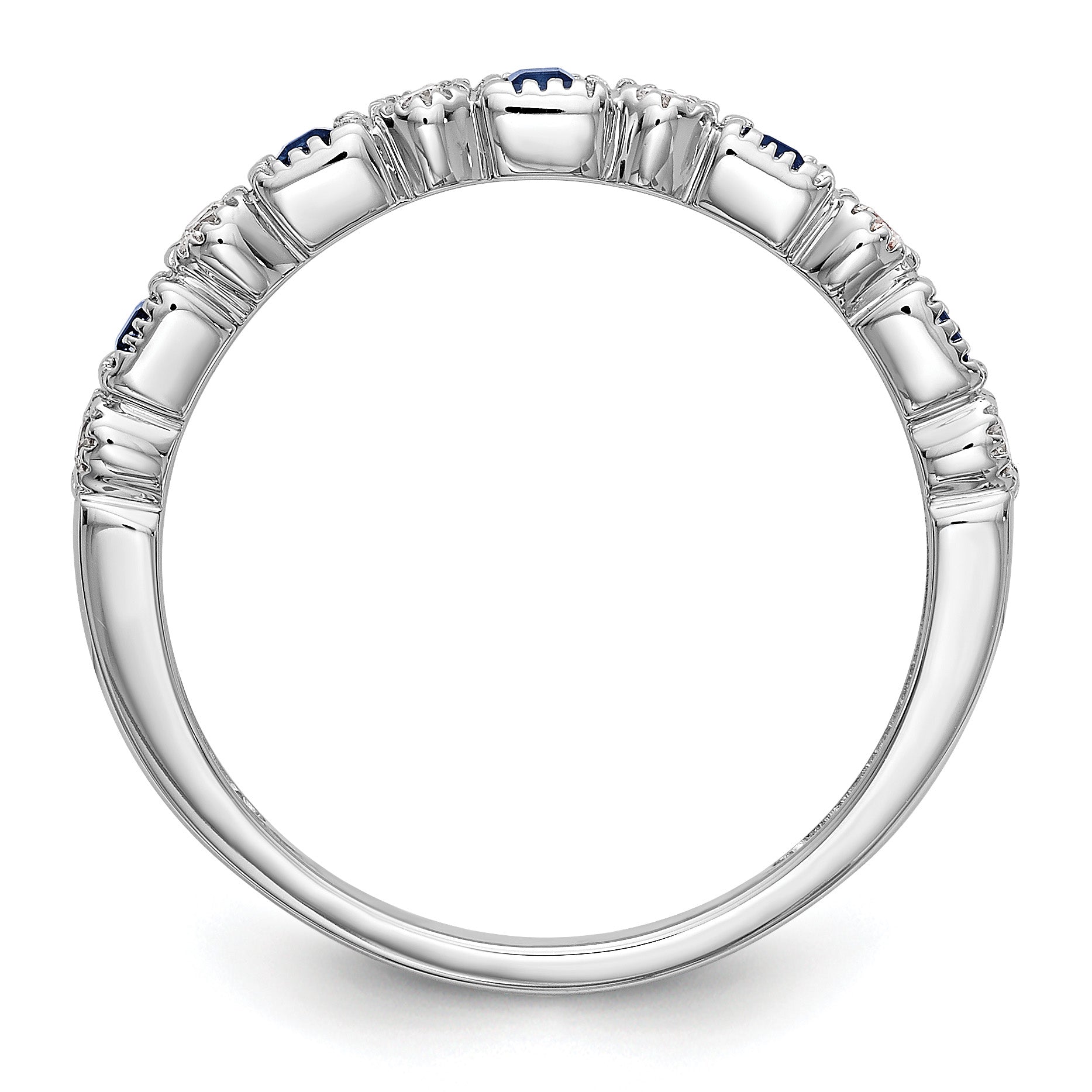 14k White Gold 1/10 carat Diamond and Blue PrinceSterling Silver Sapphire Complete Band