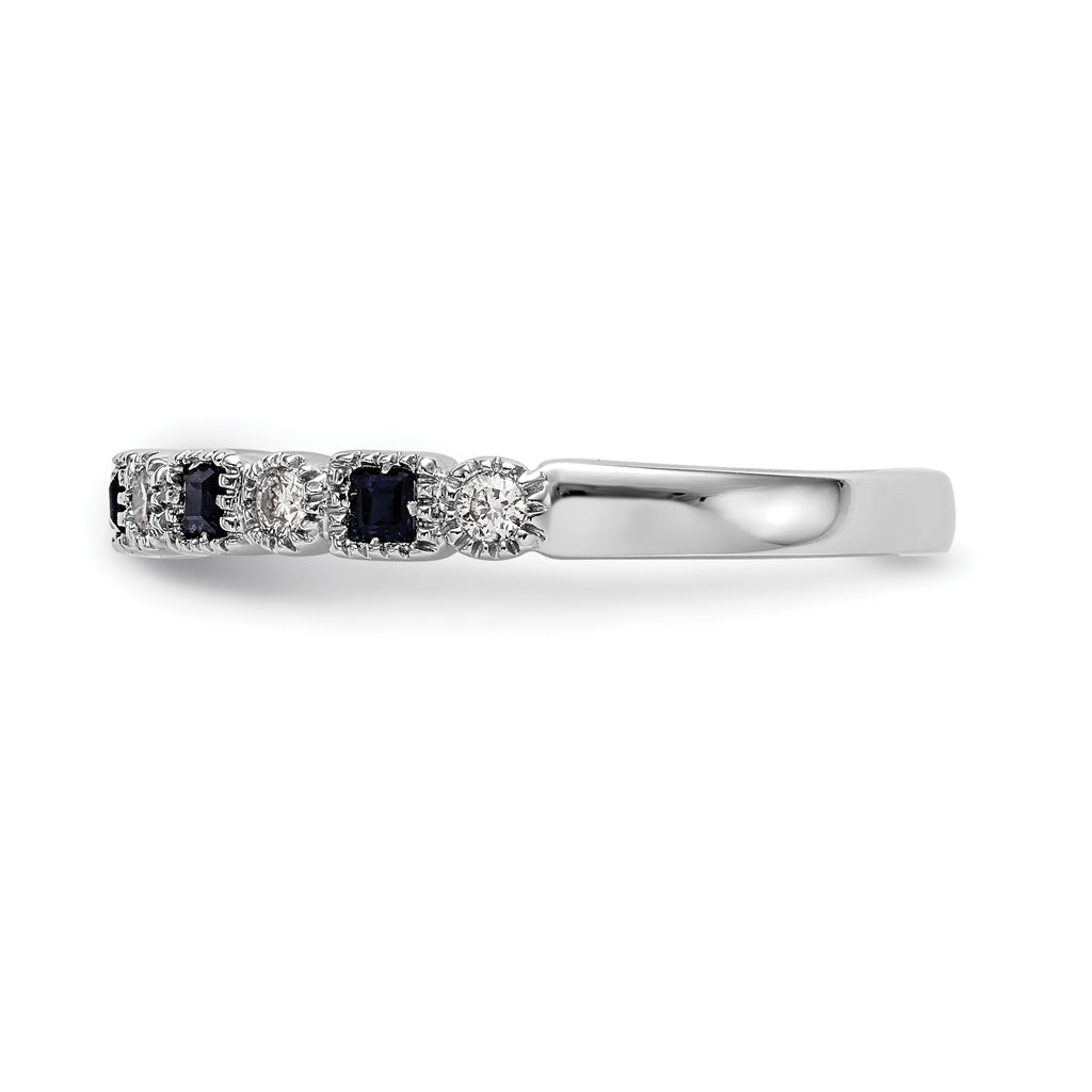 14k White Gold 1/10 carat Diamond and Blue PrinceSterling Silver Sapphire Complete Band