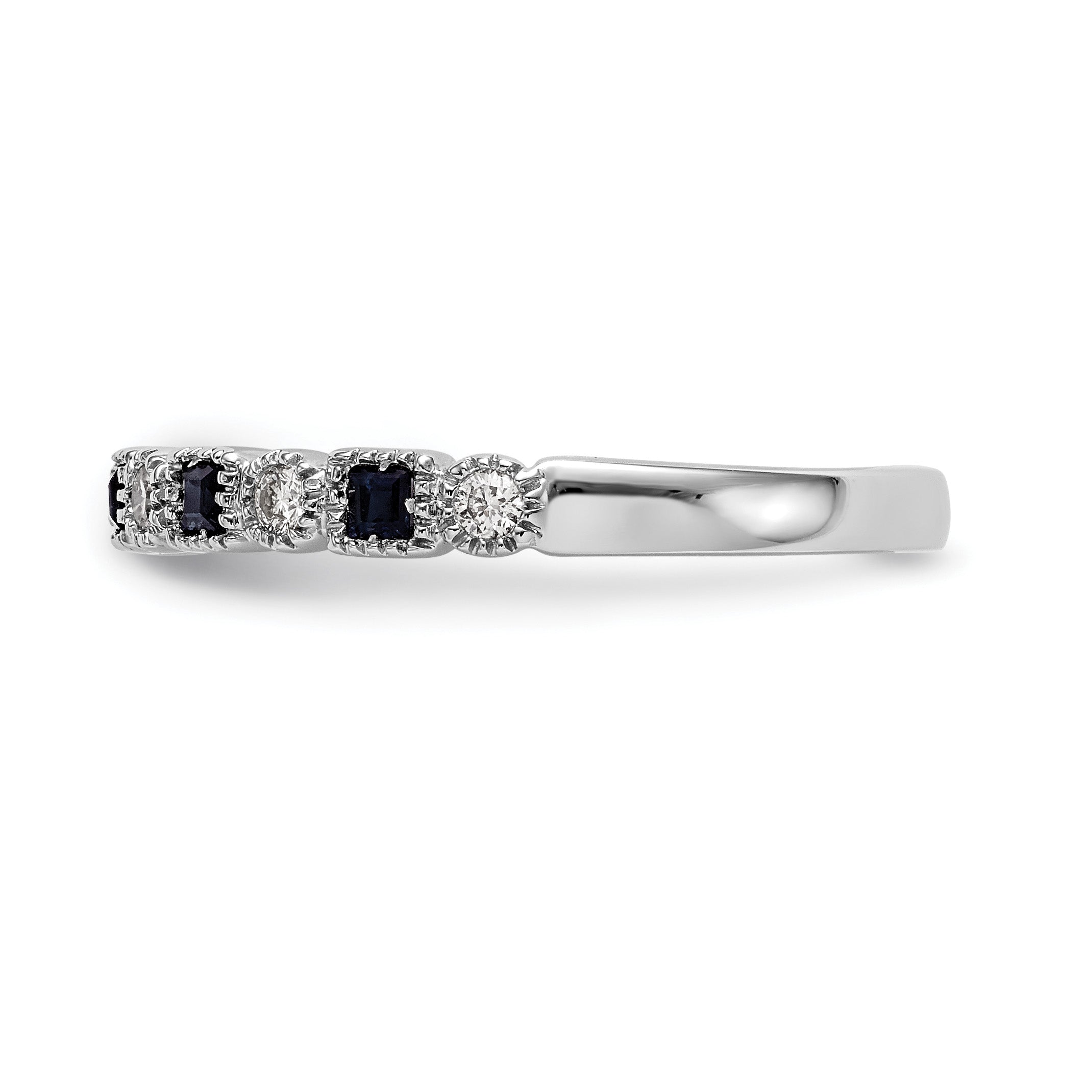 14k White Gold 1/10 carat Diamond and Blue PrinceSterling Silver Sapphire Complete Band