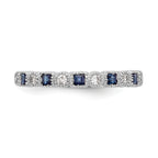 14k White Gold 1/10 carat Diamond and Blue PrinceSterling Silver Sapphire Complete Band