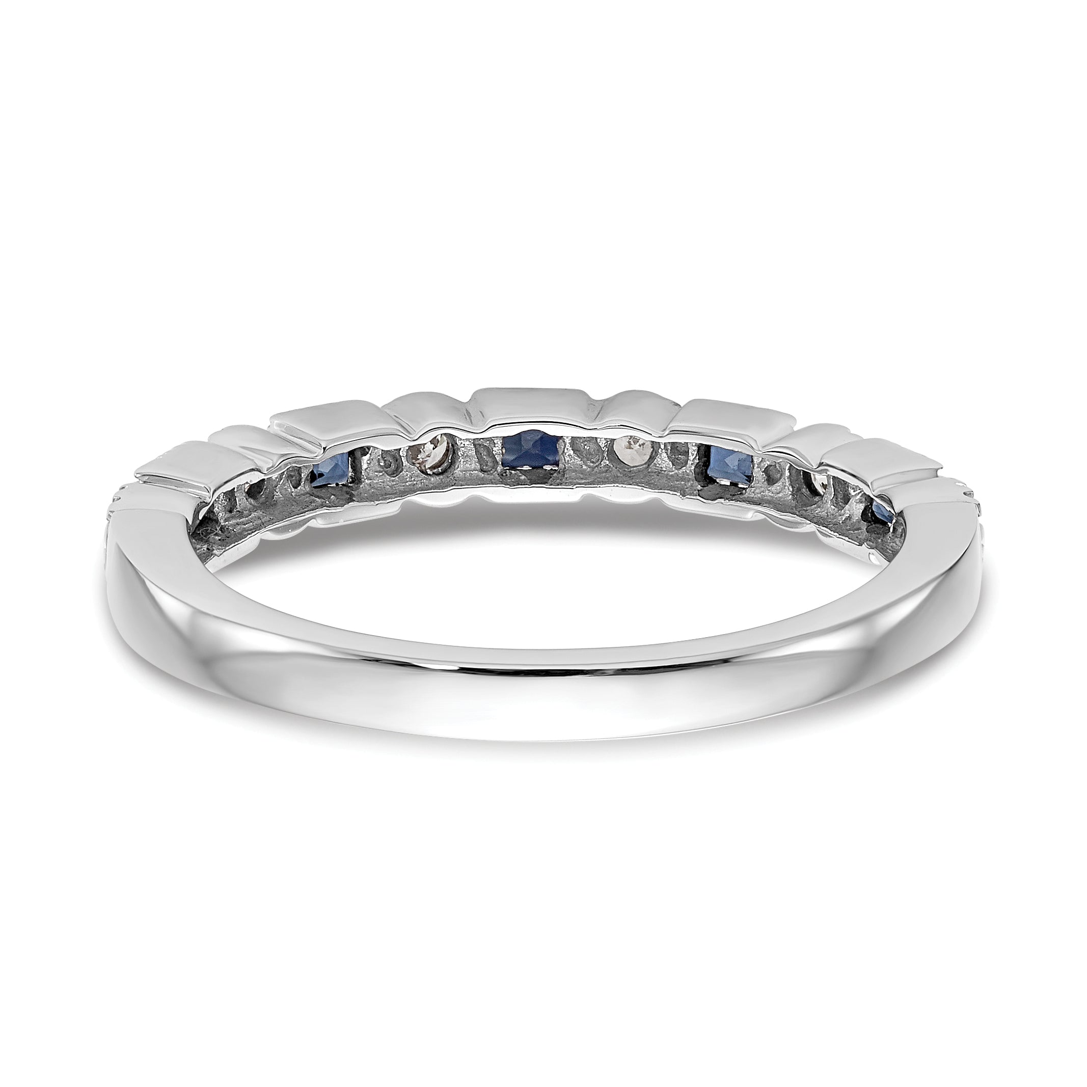 14k White Gold 1/10 carat Diamond and Blue Sapphire Complete Band