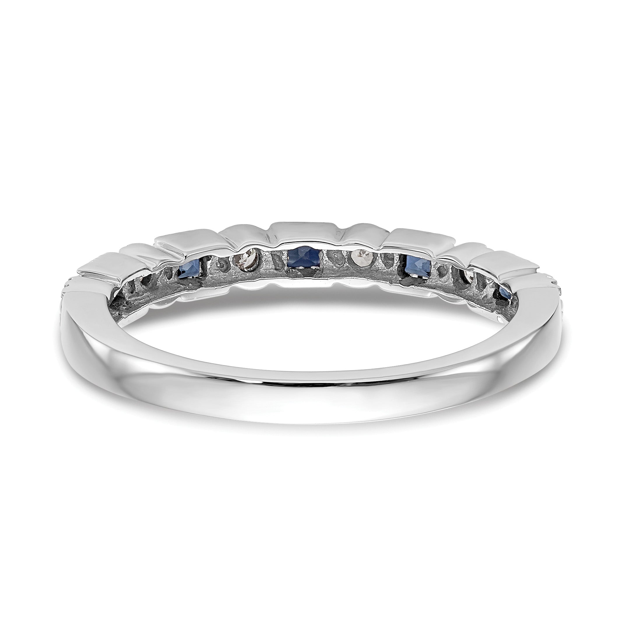14k White Gold 1/10 carat Diamond and Blue PrinceSterling Silver Sapphire Complete Band