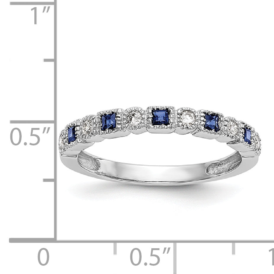 14k White Gold 1/10 carat Diamond and Blue PrinceSterling Silver Sapphire Complete Band