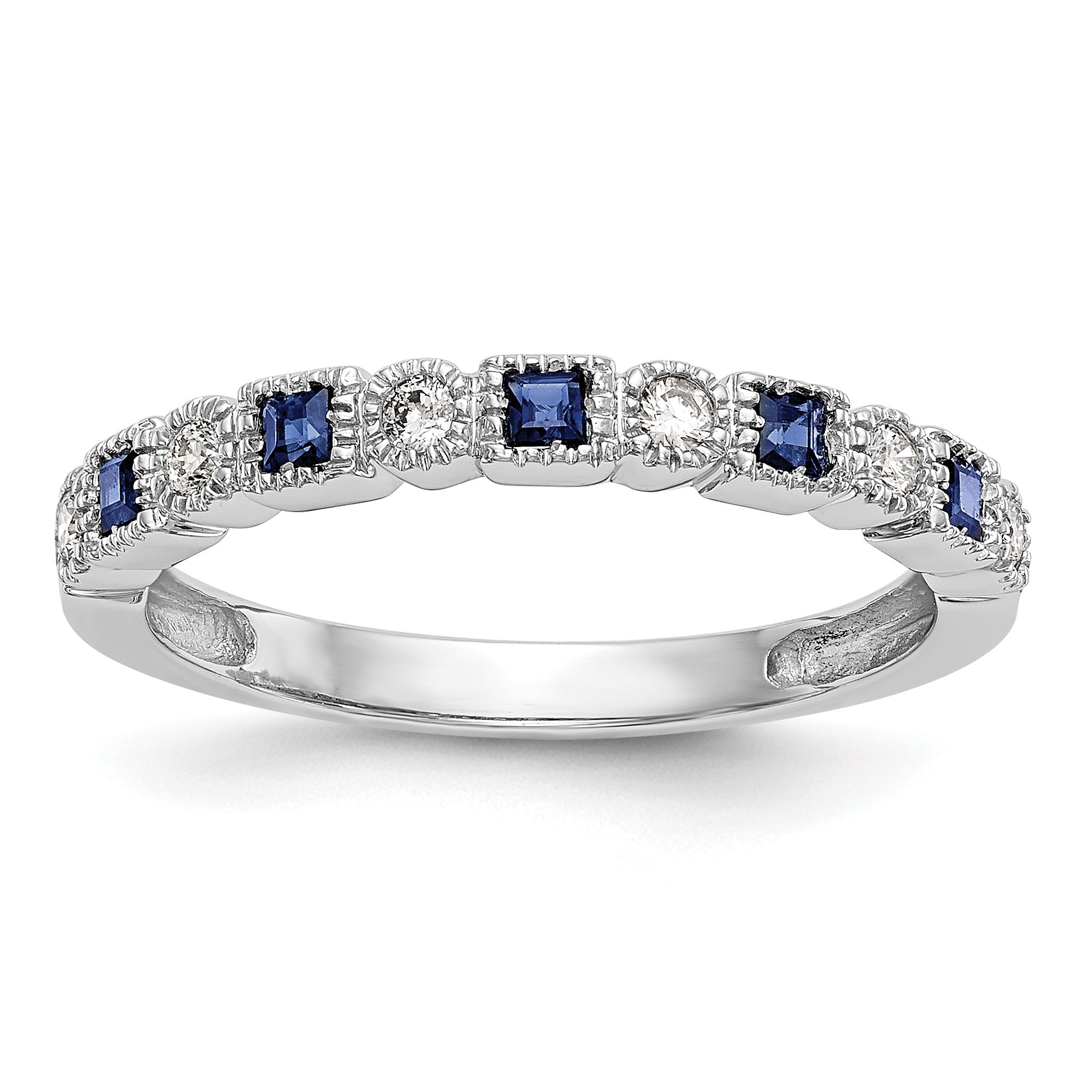 14k White Gold 1/10 carat Diamond and Blue PrinceSterling Silver Sapphire Complete Band Main image