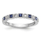 14k White Gold 1/10 carat Diamond and Blue PrinceSterling Silver Sapphire Complete Band