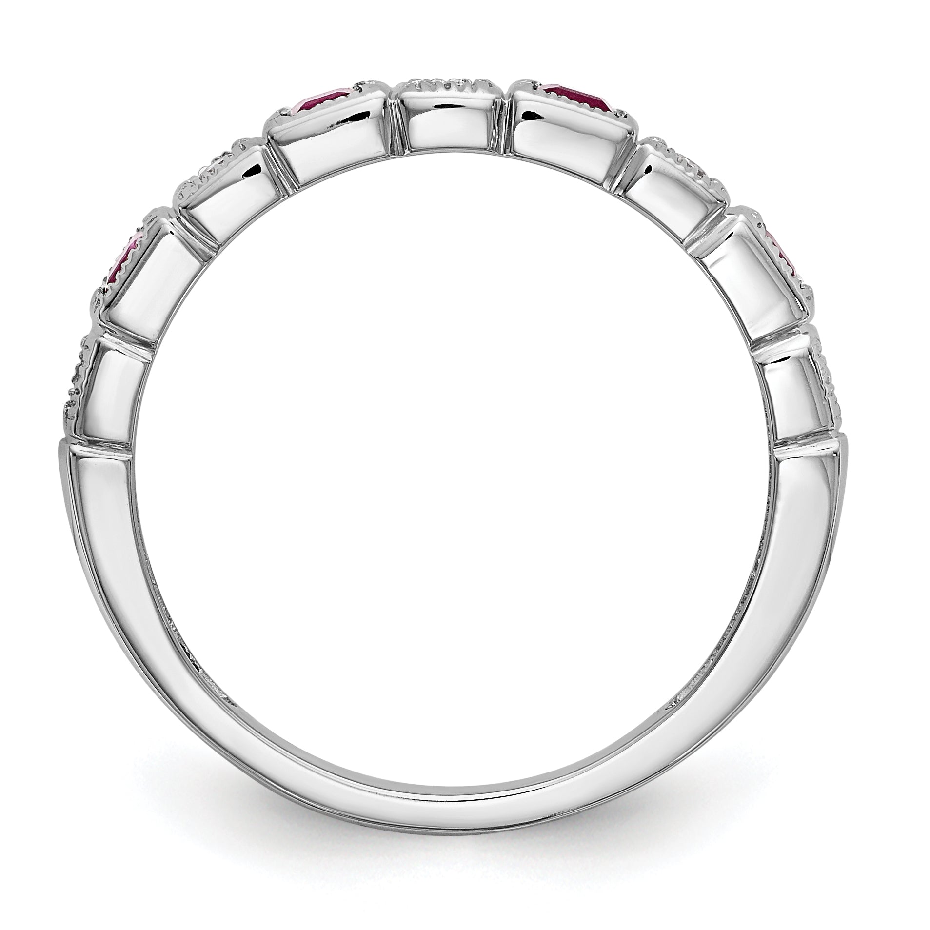 14k White Gold 1/10 carat Diamond and Ruby Complete Band Secondary image