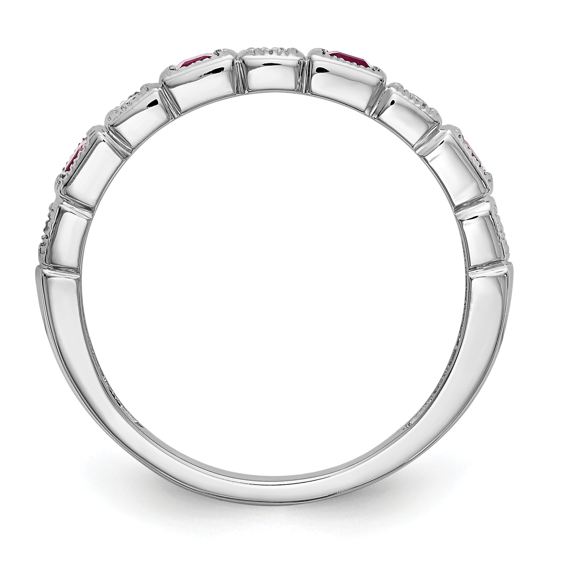 14k White Gold 1/10 carat Diamond and Ruby Complete Band Secondary image