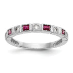 14k White Gold 1/10 carat Diamond and Ruby Complete Band