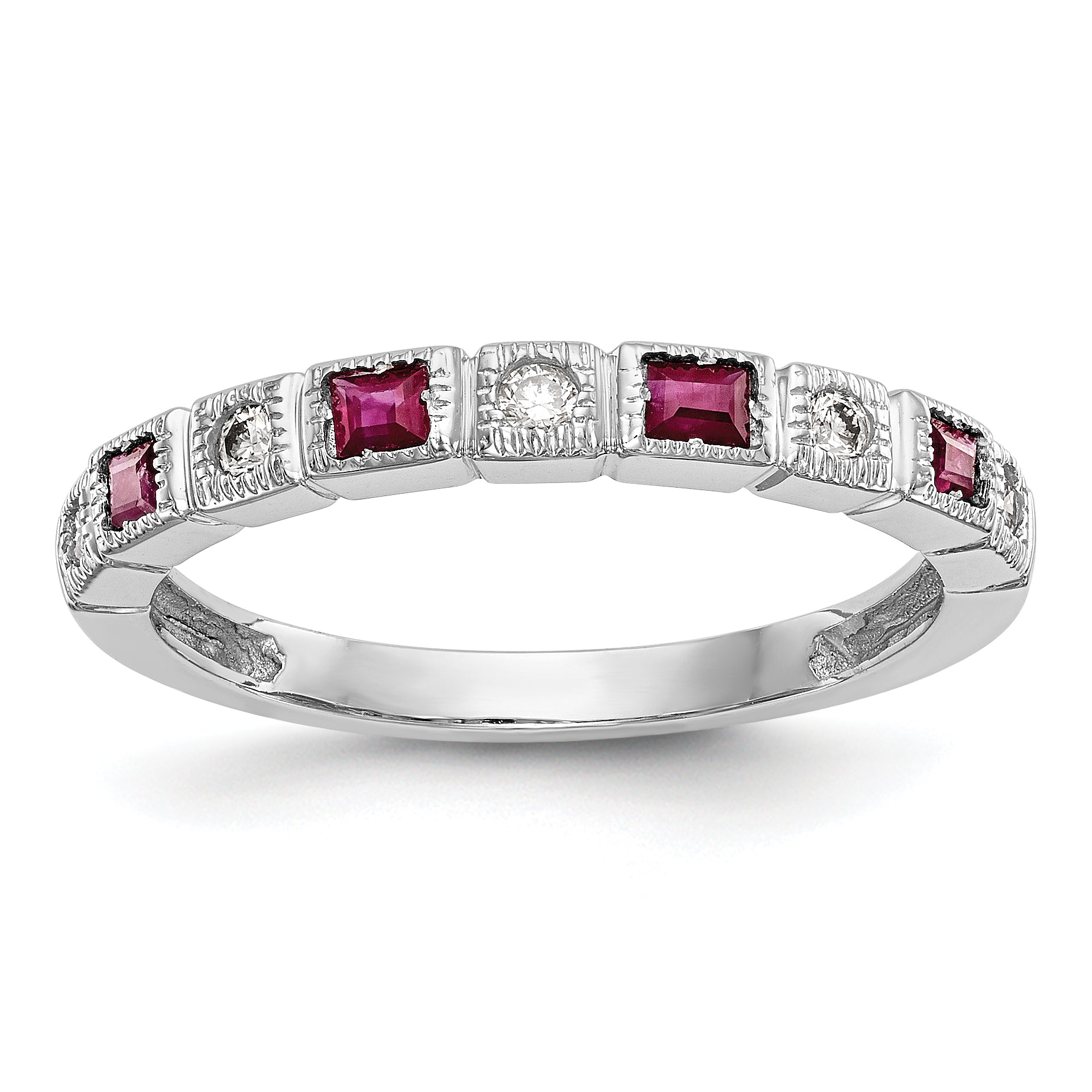 14k White Gold 1/10 carat Diamond and Ruby Complete Band Main image