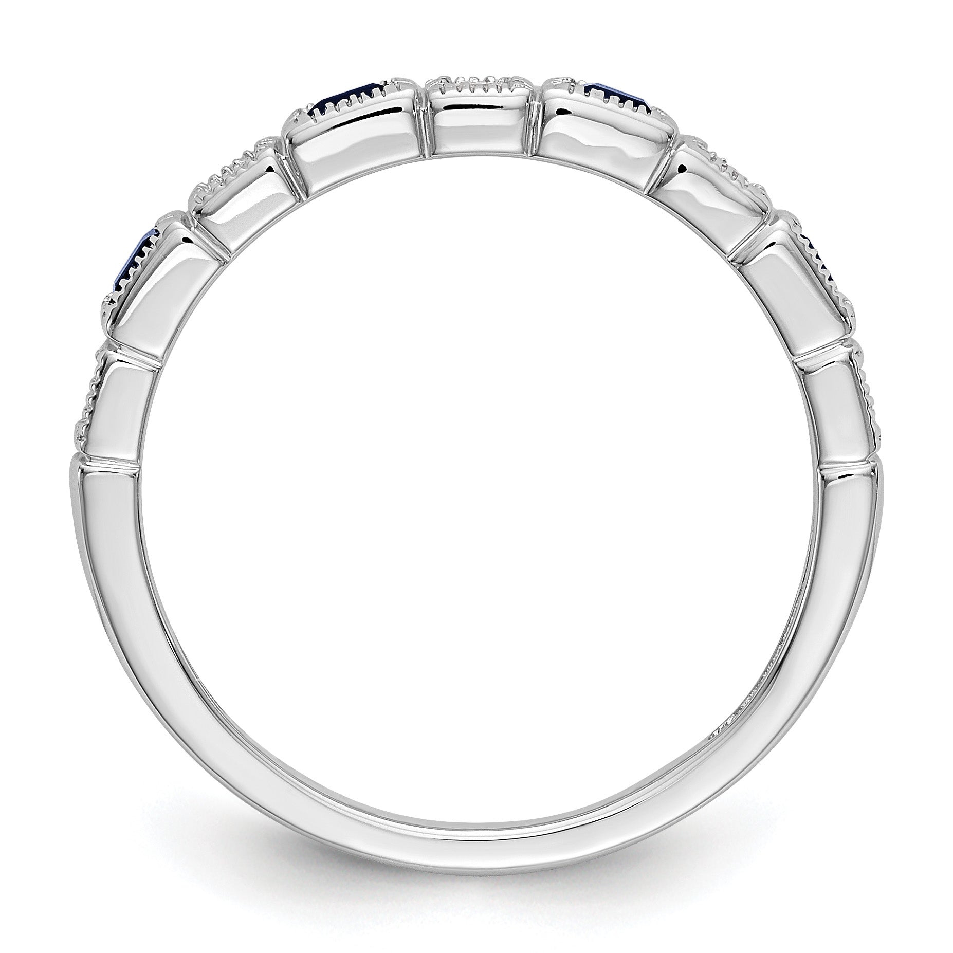 14k White Gold 1/10 carat Diamond and Blue Sapphire Baguette Complete Band Secondary image