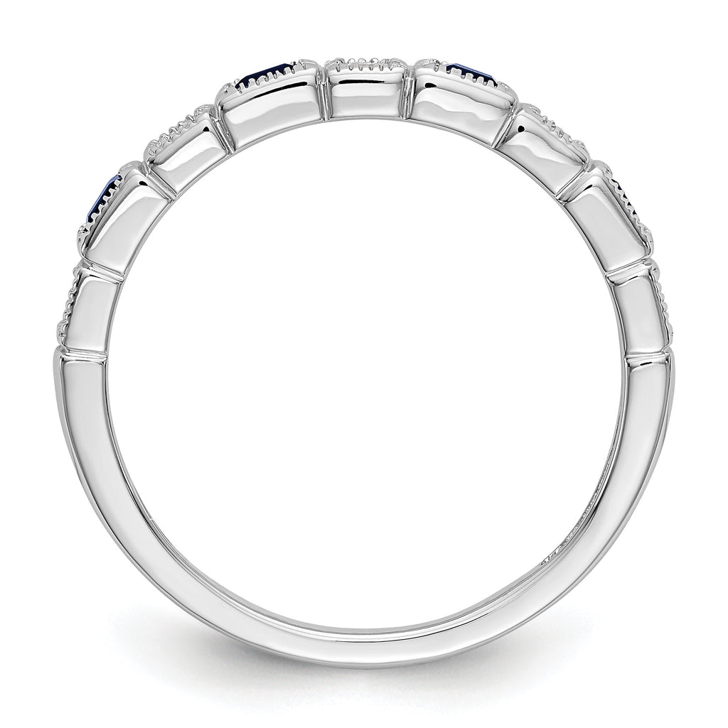 14k White Gold 1/10 carat Diamond and Blue Sapphire Baguette Complete Band