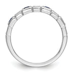 14k White Gold 1/10 carat Diamond and Blue Sapphire Baguette Complete Band