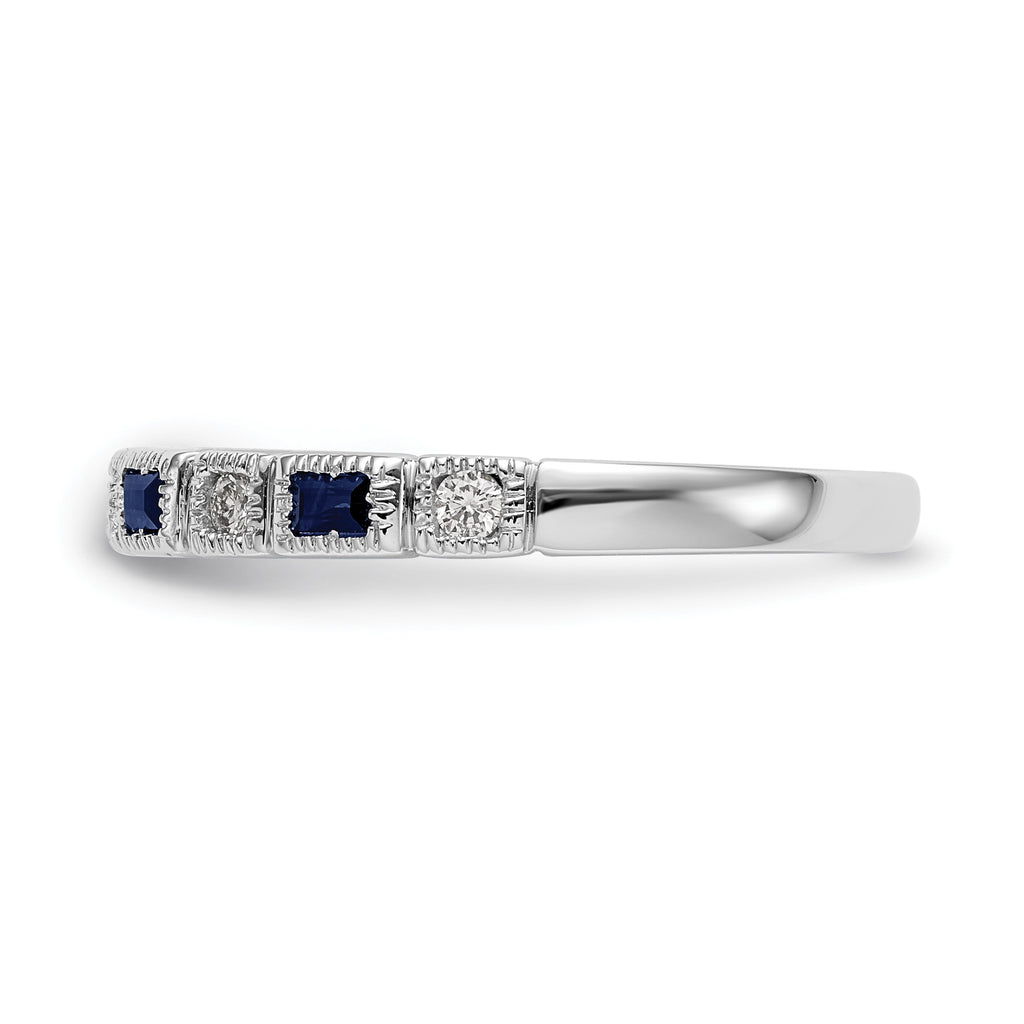 14k White Gold 1/10 carat Diamond and Blue Sapphire Baguette Complete Band