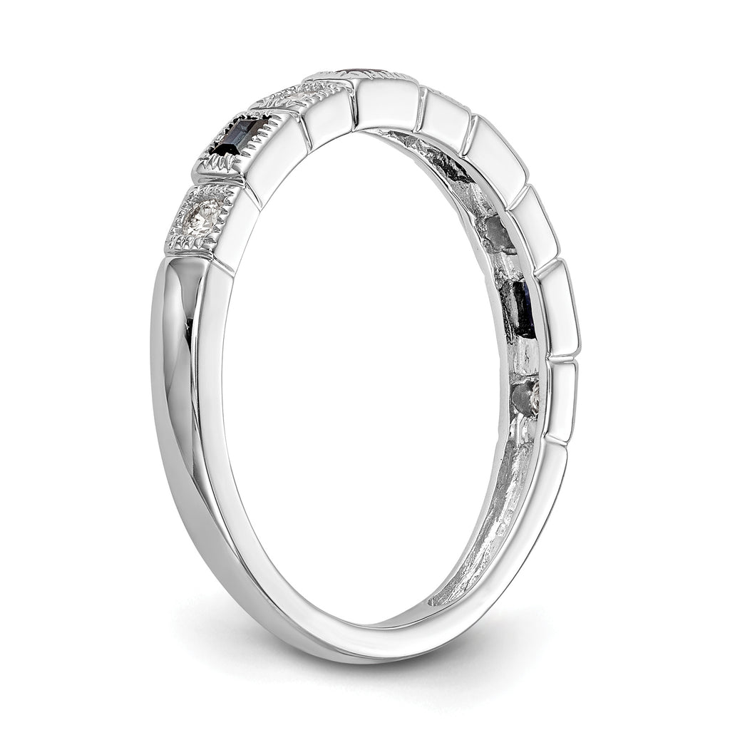 14k White Gold 1/10 carat Diamond and Blue Sapphire Baguette Complete Band