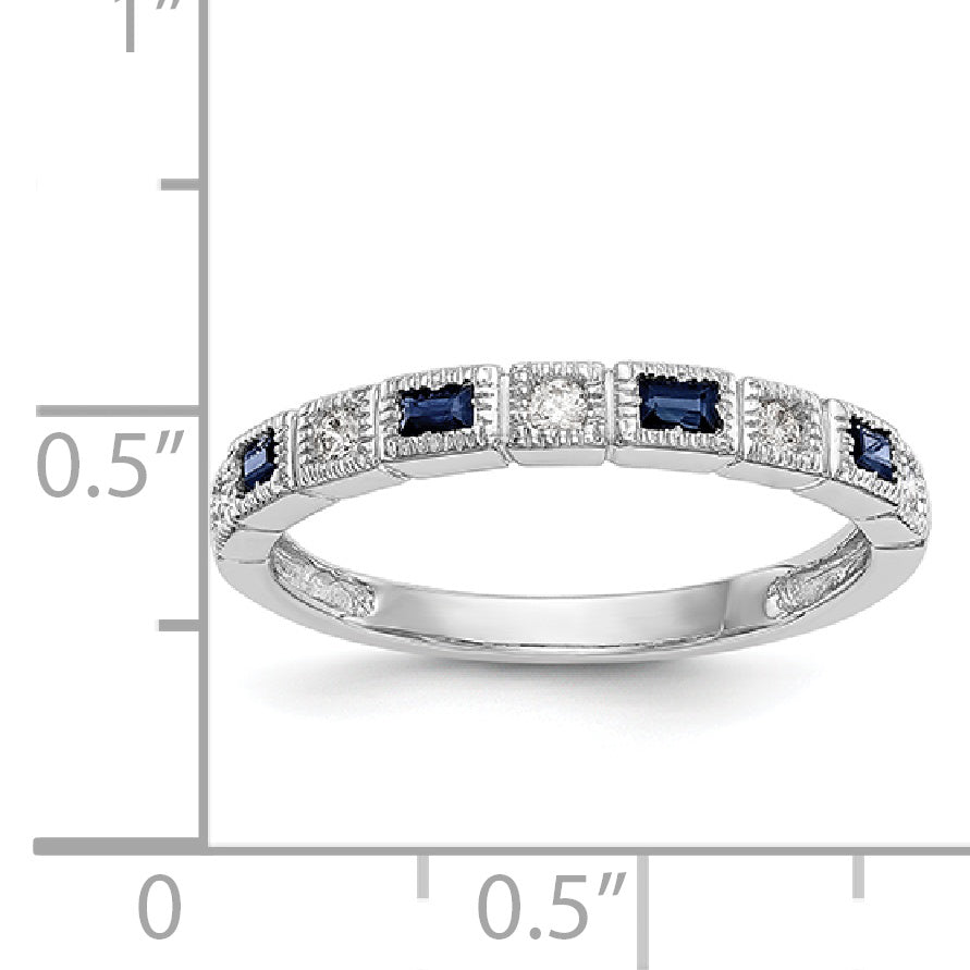 14k White Gold 1/10 carat Diamond and Blue Sapphire Complete Band