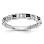 14k White Gold 1/10 carat Diamond and Blue Sapphire Baguette Complete Band