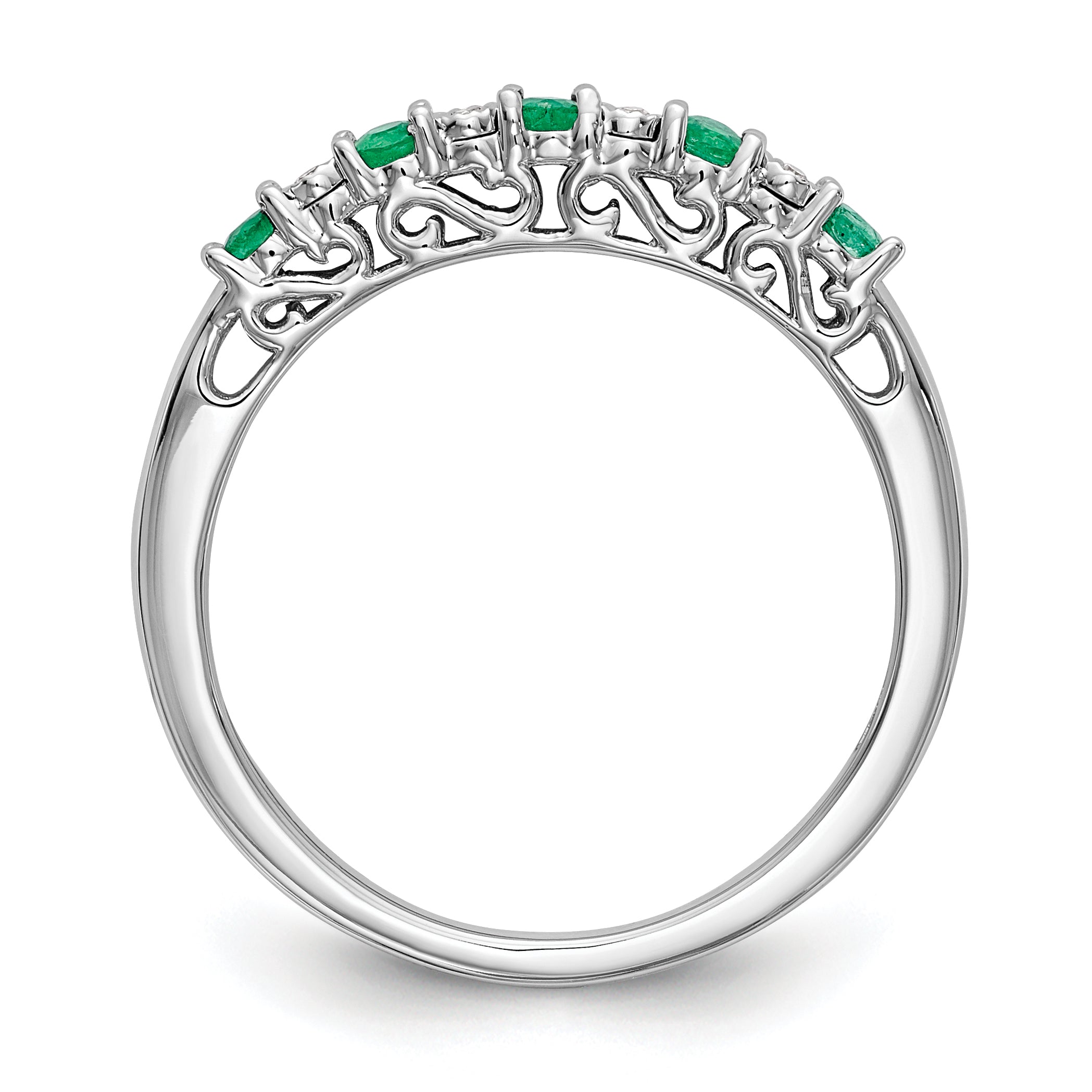 10K White Gold Diamond w/Emerald Band Secondary image