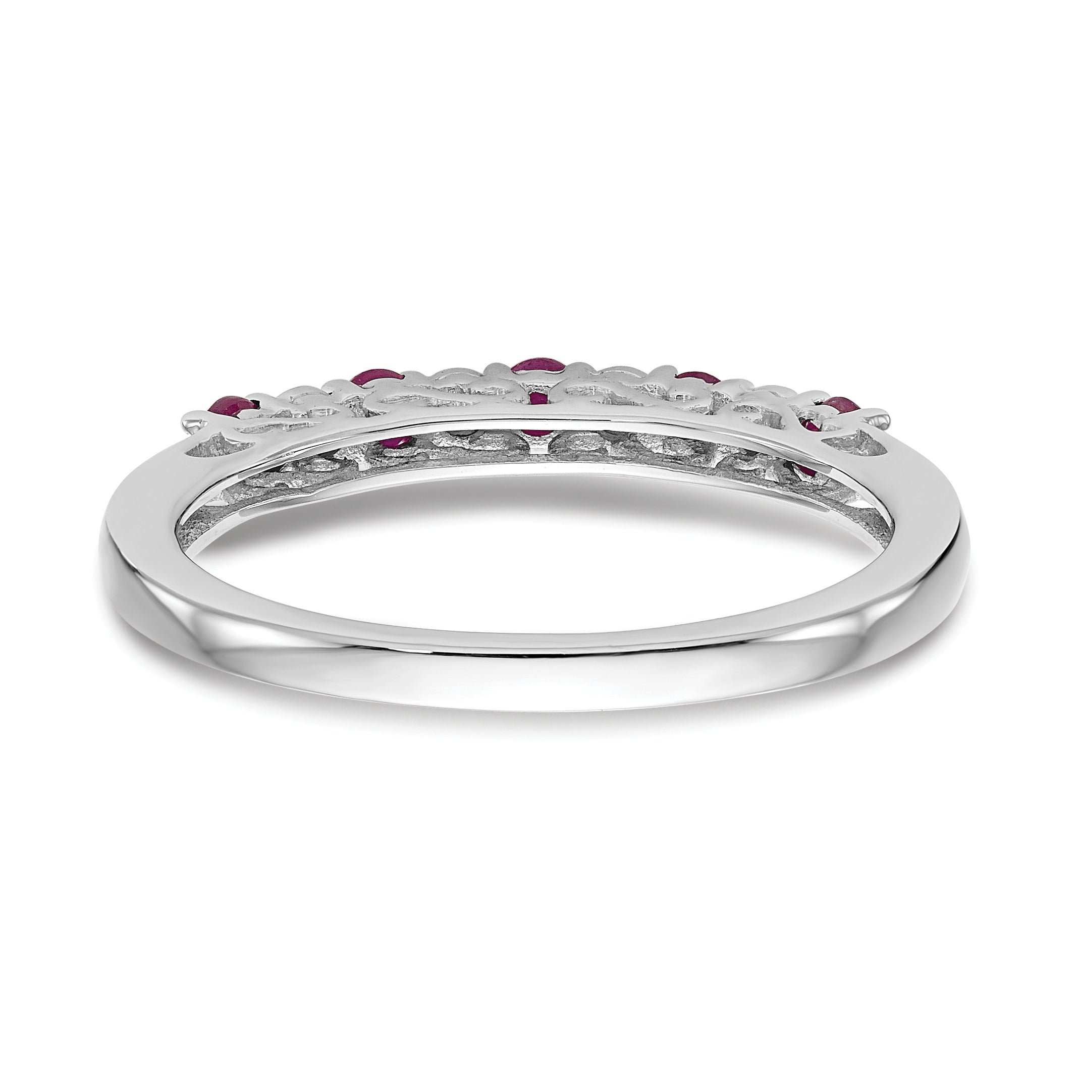 14k White Gold .01 carat Diamond and Ruby Complete Band