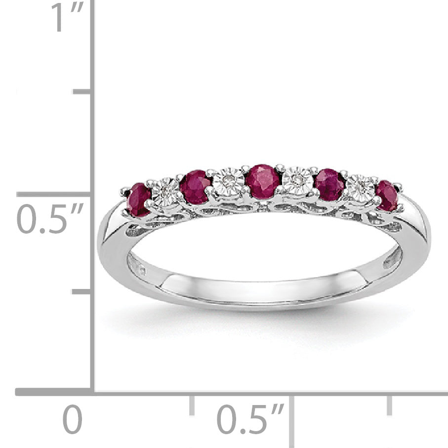 14k White Gold .01 carat Diamond and Ruby Complete Band