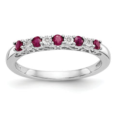 14k White Gold .01 carat Diamond and Ruby Complete Band