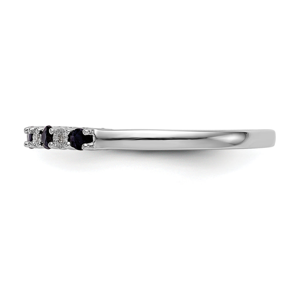 14k White Gold .01 carat Diamond and Blue Sapphire Complete Band