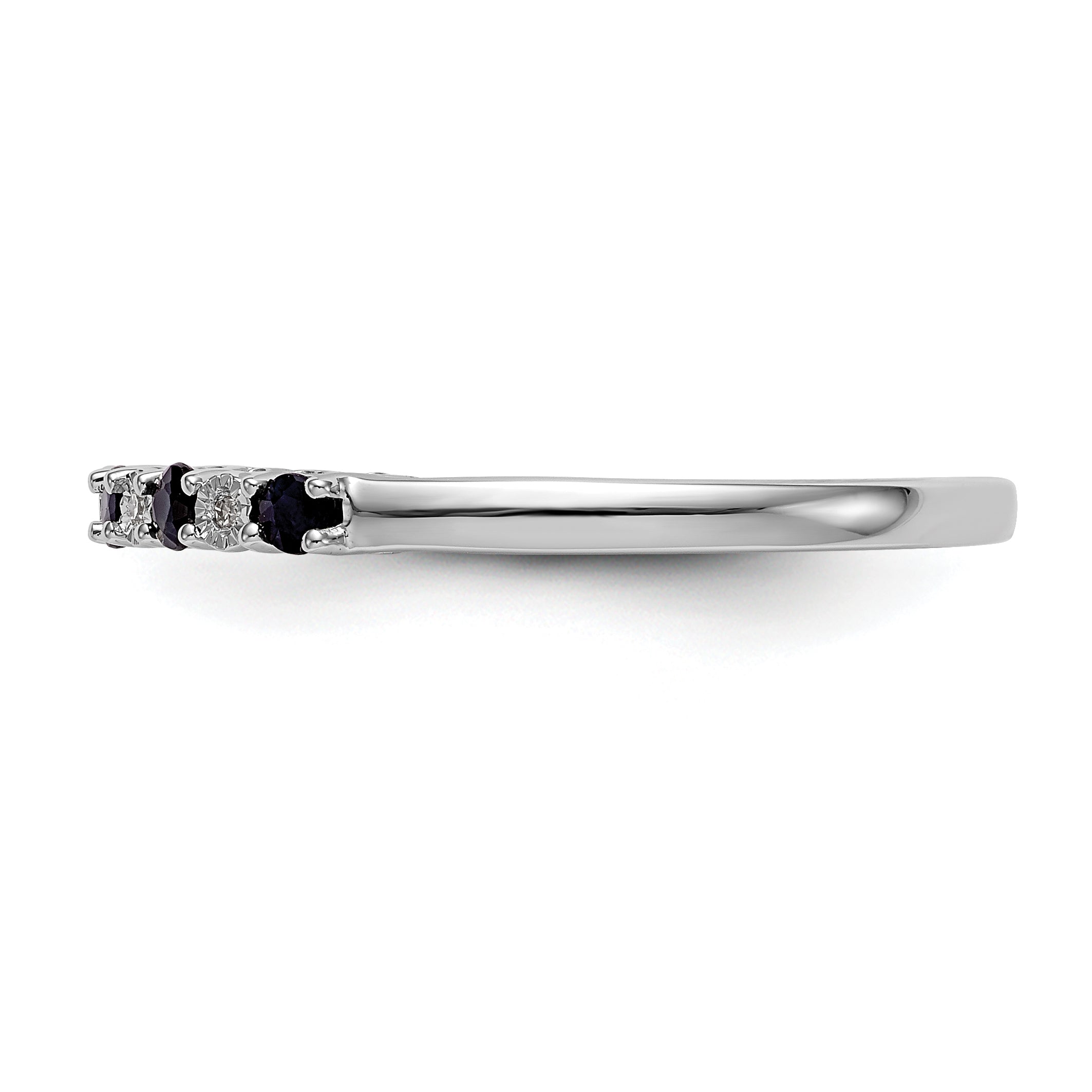 14k White Gold .01 carat Diamond and Blue Sapphire Complete Band