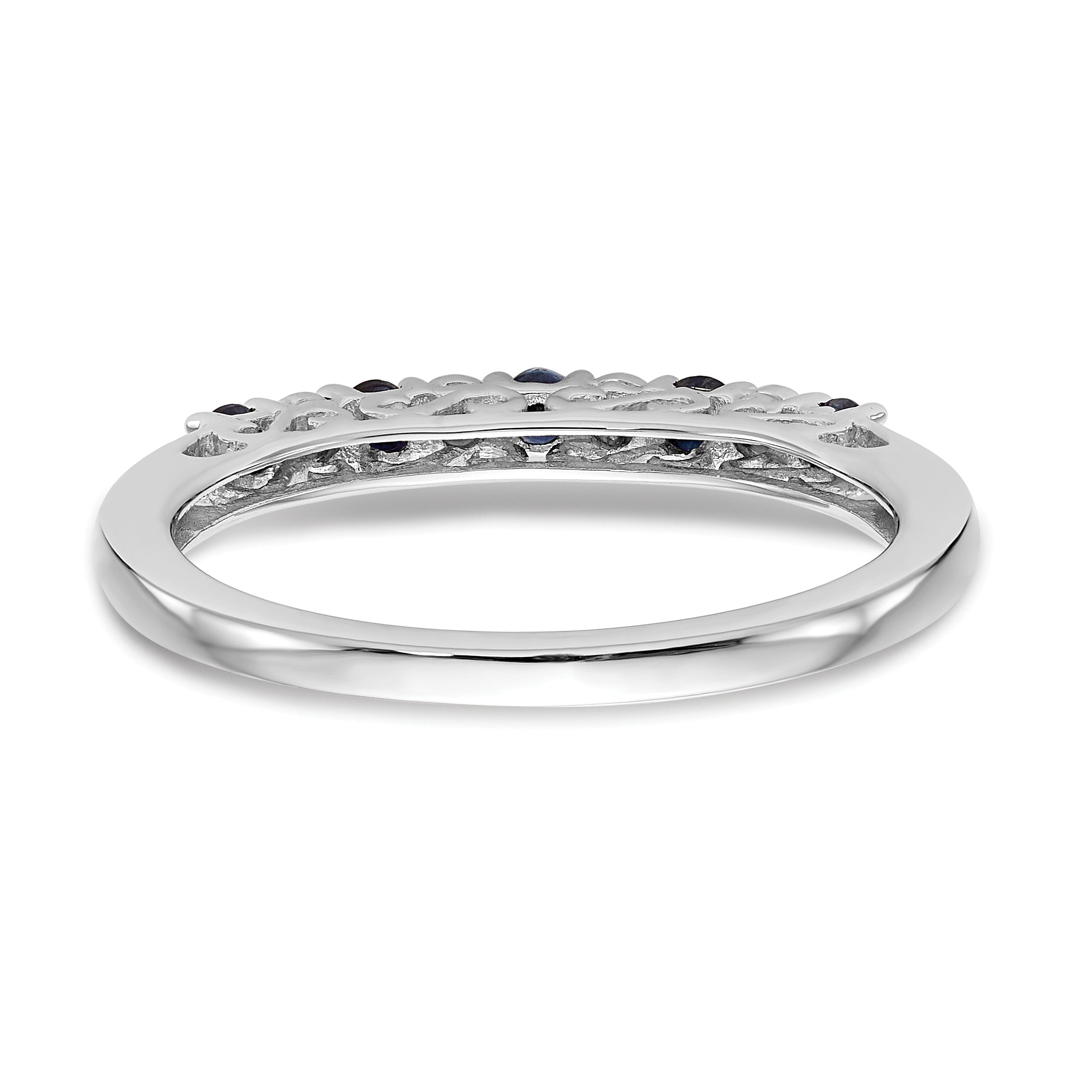 14k White Gold .01 carat Diamond and Blue Sapphire Complete Band