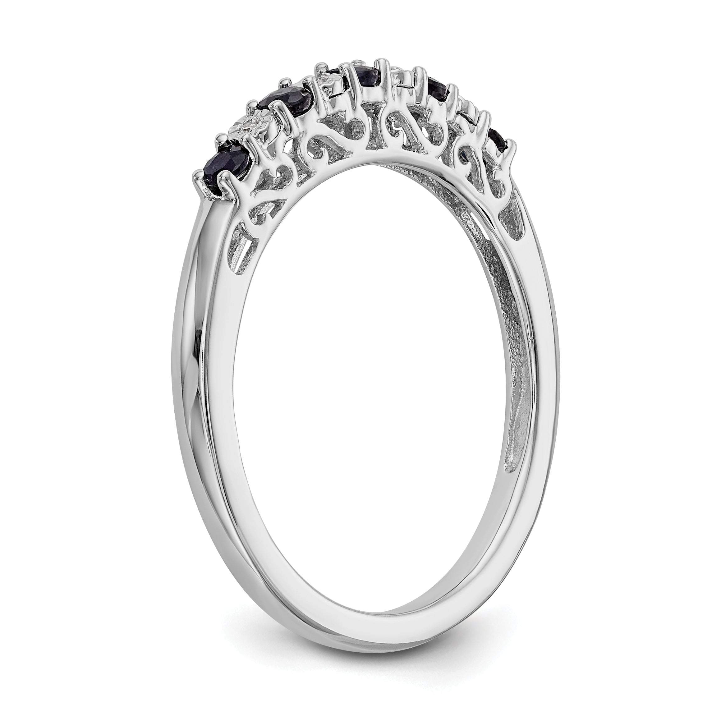 14k White Gold .01 carat Diamond and Blue Sapphire Complete Band