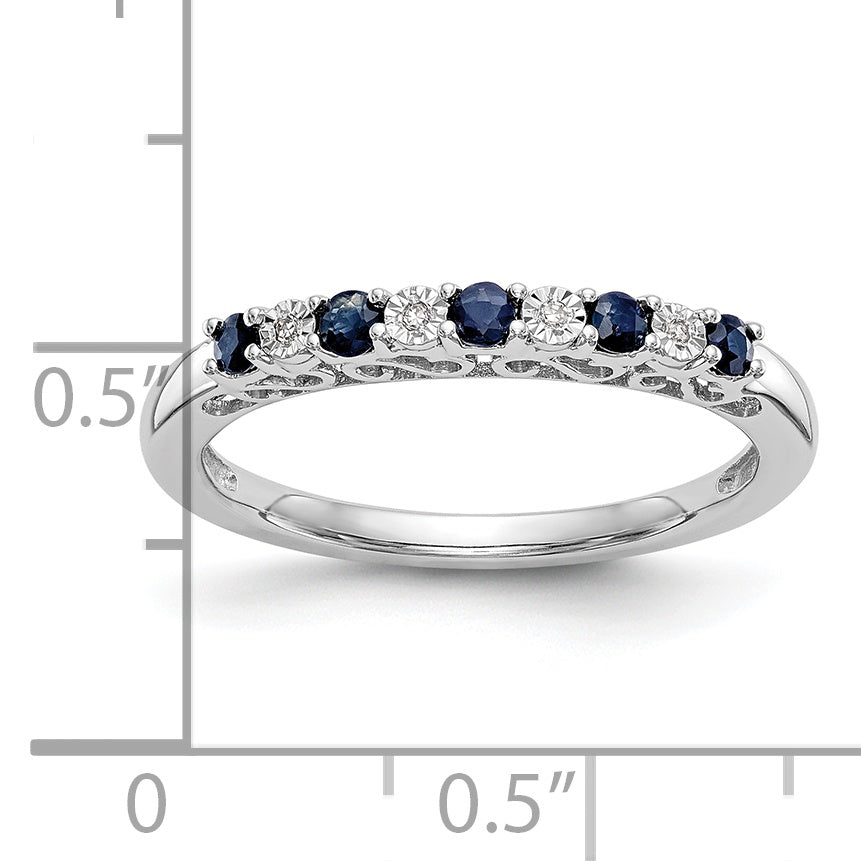 14k White Gold .01 carat Diamond and Blue Sapphire Complete Band