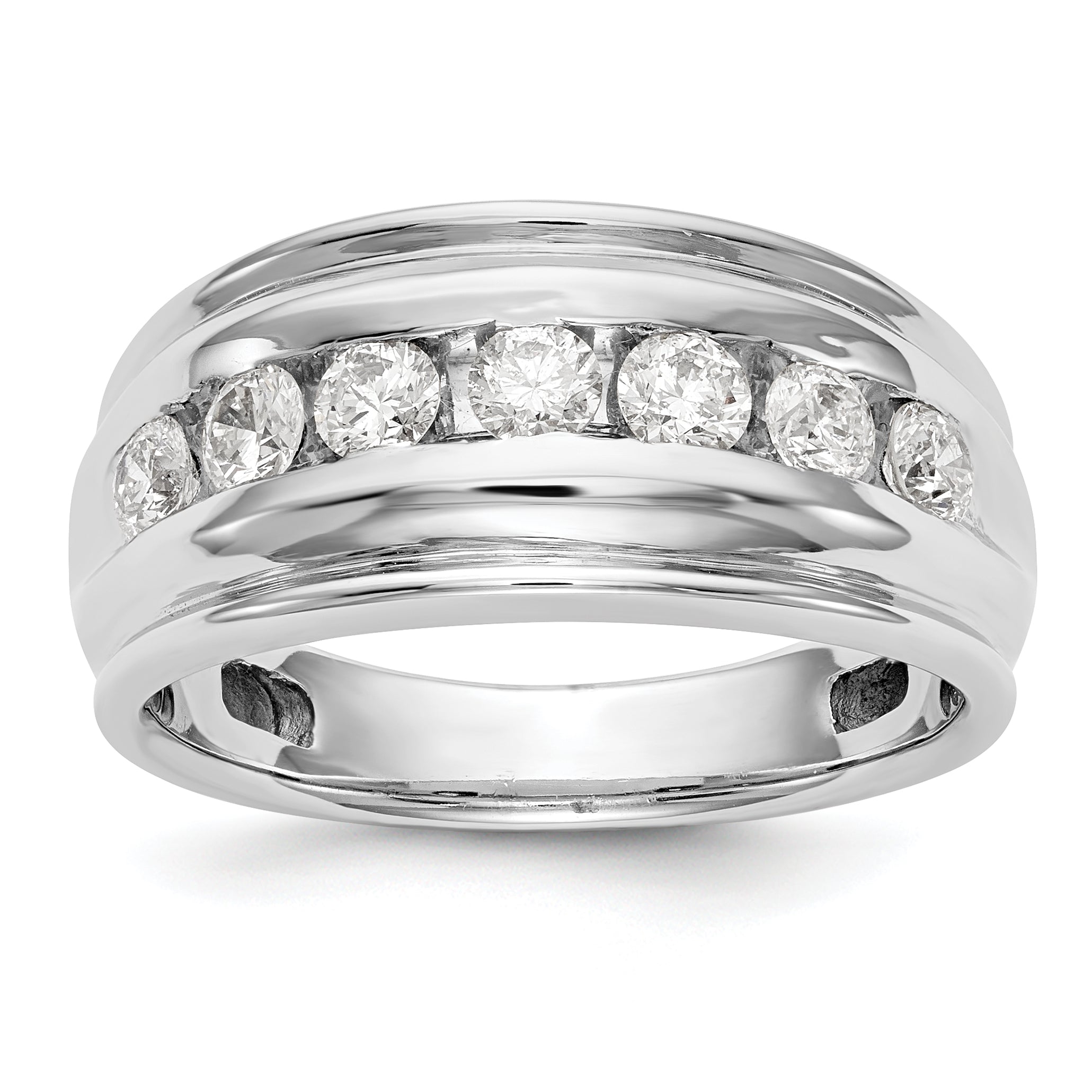 14k White Gold 1 carat Lab Grown Diamond VS/SI+ G+ Seven Stone Complete Men's Ring
