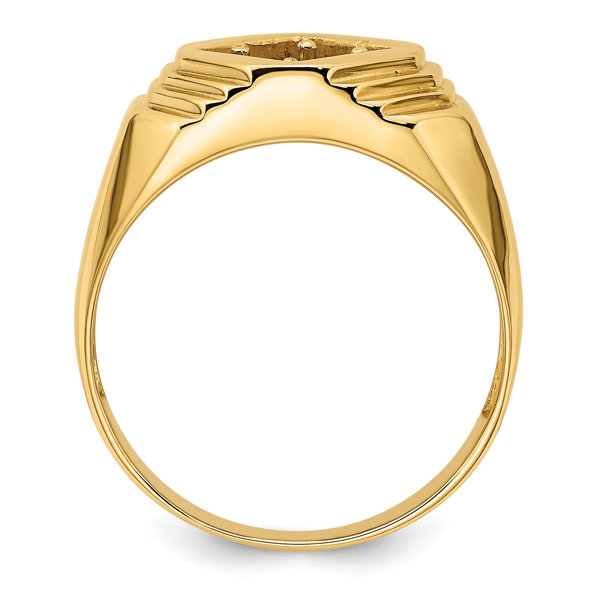 14k Polished (Holds 1/2 carat (5.0mm) Round Center) Men's Ring Mounting (No Stones Included)