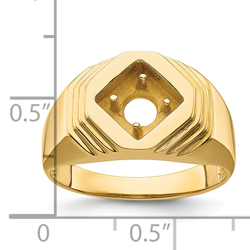 14k Polished (Holds 1/2 carat (5.0mm) Round Center) Men's Ring Mounting (No Stones Included)
