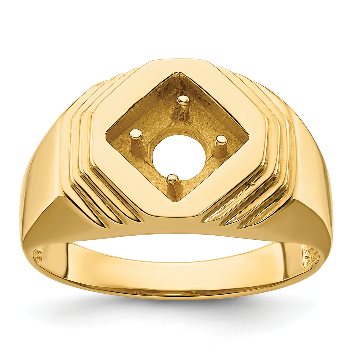 14k Polished (Holds 1/2 carat (5.0mm) Round Center) Men's Ring Mounting (No Stones Included)